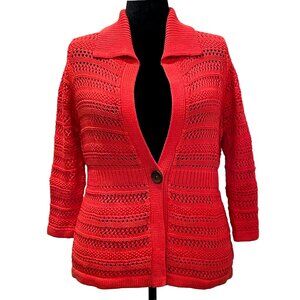 Red Open Knit Cotton Cardigan Sweater — Boden — UK 18 US 14